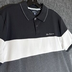 Ben Sherman Mens Color Block Polo Shirt Black White Grey Medium Minimalist Mod